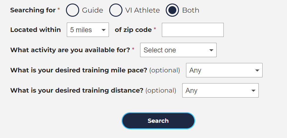 Screenshot of the United In Stride Find A Partner search function.