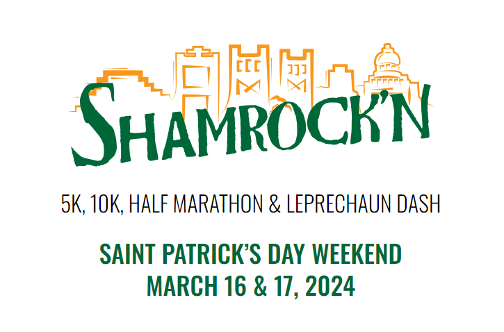 Shamrock'n Half Marathon, 10K and 5K logo. Saint Patrick's Day Weekend.